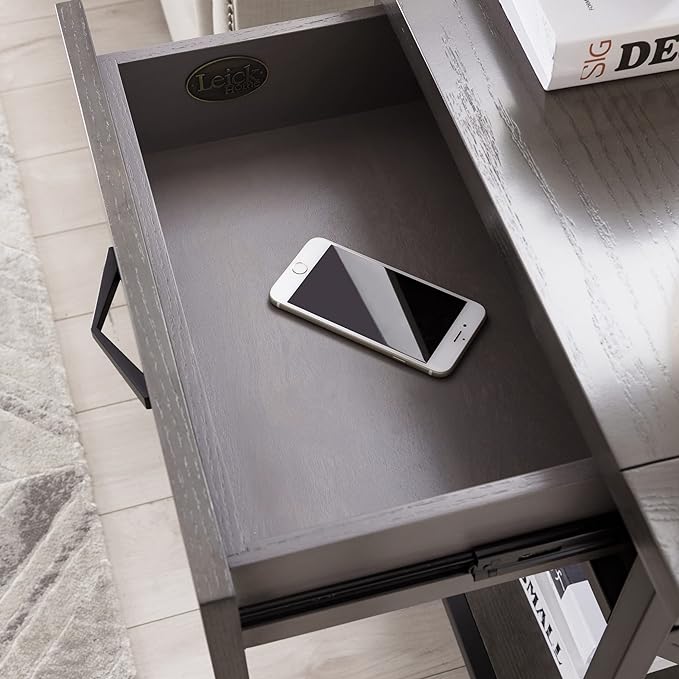 Leick Home 23022 Chisel & Forge One Drawer Nightstand with Shelf, Gray/Matte Black