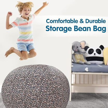 Lukeight Stuffed Animal Storage Bean Bag Chair Cover for Kids, Zipper Beanbag Chair Cover for Organizing Toddler & Kids' Rooms Plush Toys (Leopard Velvet, X-Large)
