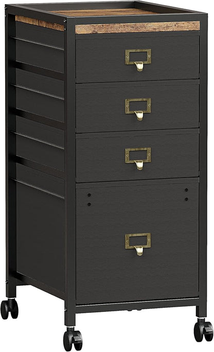 Vertical Mobile Filing Cabinet Fits A4 or Letter Size, Rustic Black