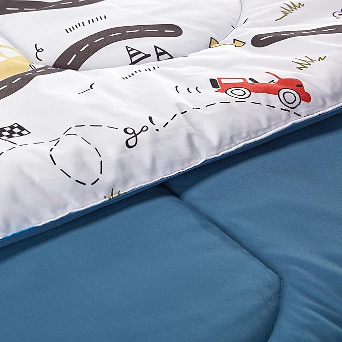 SLEEP ZONE Kids Twin Bedding Comforter Set - Super Cute & Soft Kids Bedding 5 Pieces Set with Comforter, Sheet, Pillowcase & Sham (Car Road)