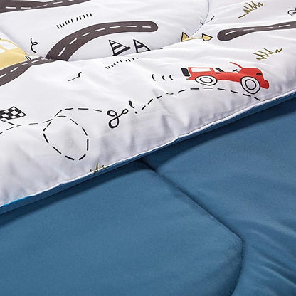 SLEEP ZONE Kids Twin Bedding Comforter Set - Super Cute & Soft Kids Bedding 5 Pieces Set with Comforter, Sheet, Pillowcase & Sham (Car Road)