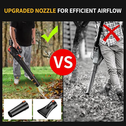 2024 Strong Power Leaf Blower Cordless, 500CFM 120MPH Leaf Blower with Battery and Charger, 20V 4.5Ah Battery Powered with Flat and Round Nozzles, for Lawn Care Yard Porch Driveway Patio Clean Snow