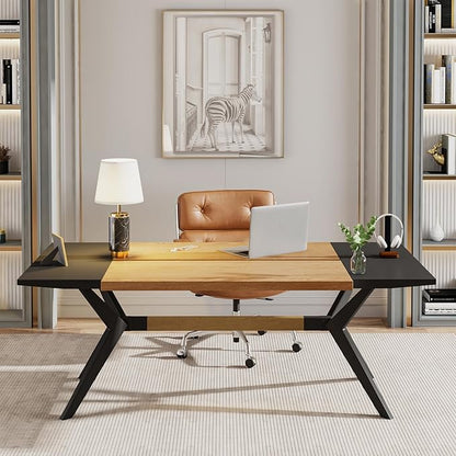 63" W Executive Desk, Extra Sturdy Thickened Wooden Workstation Study Desk Computer Desk Large Home Office Writing Desk for Home Office