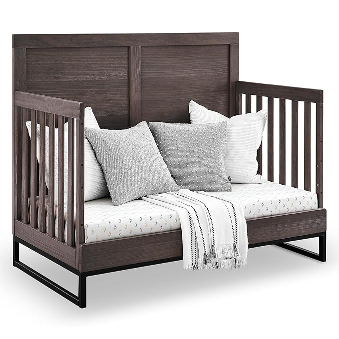 Simmons Kids Foundry 6-in-1 Convertible Baby Crib, Rustic Grey with Matte Black