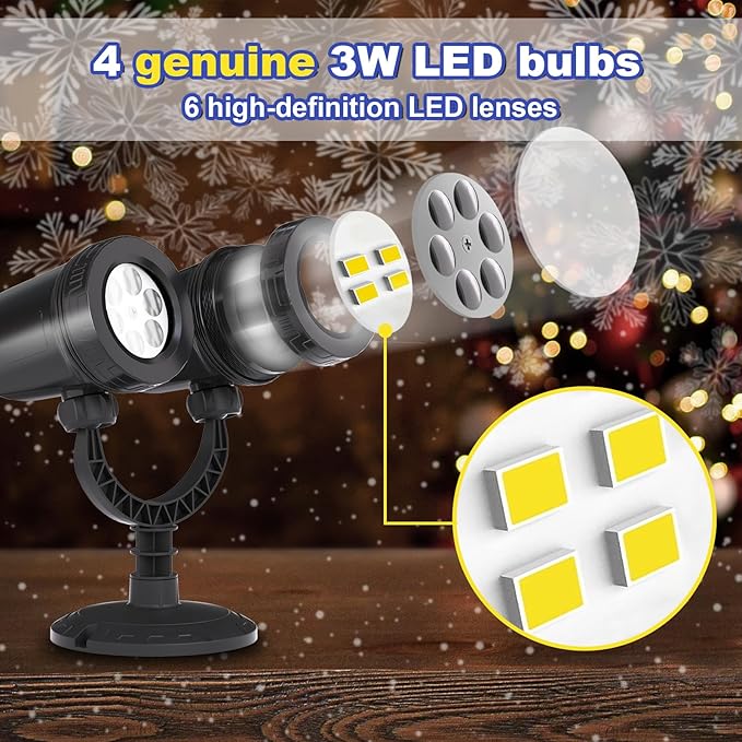 Snowflake Projection Light, Christmas Outdoor Double Headed Snowflake Projection Light, LED Snowfall Spotlight IP65 Waterproof Rating, Suitable for Christmas Garden Decoration (HT-TY-13)