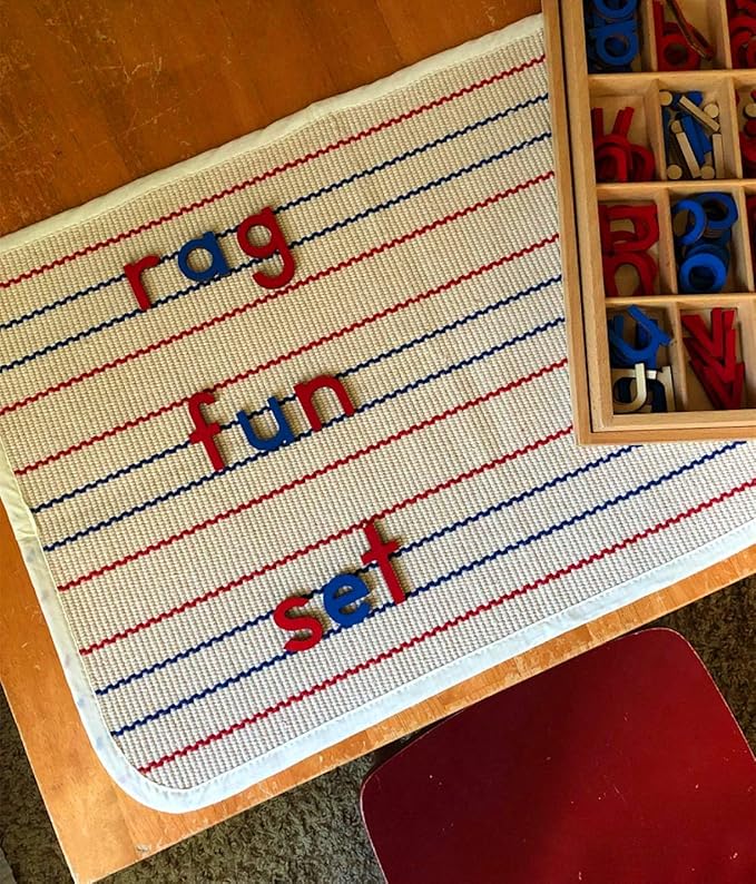 Kids Rug Montessori Mat Children Playing Mat for Nursery Cotton Montessori Working Rug Suitable for Uppercase Letters, 23.6''×31.5'', Stripes