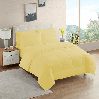 Dorm Room Essentials College Bedding Comforter Set 5 Piece Twin Size Bed in a Bag for College Students Boys and Girls, Twin, Yellow