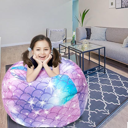 Stuffed Animal Storage Bean Bag Chair Cover, Hold Kids Plush Toys Blankets Towels Beanbag (Cover Only), Floor Circle Stuff Sit Seat Sofa with YKK Zipper, Extra Large 38", Classic Mermaid