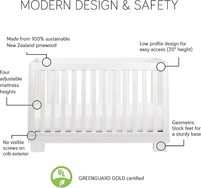 Babyletto Modo 3-in-1 Convertible Crib with Toddler Bed Conversion Kit in White, Greenguard Gold Certified