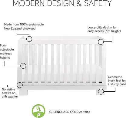 Babyletto Modo 3-in-1 Convertible Crib with Toddler Bed Conversion Kit in White, Greenguard Gold Certified