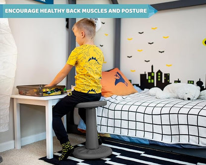 Studico ActiveChairs Kids Wobble Stool, Flexible Classroom Seating improves Focus, Posture & Helps ADHD/ADD. Get The Wiggles out Active Fidget Desk Chairs, Pre-Teen 17.75" Chair, Ages 7-12, Grey