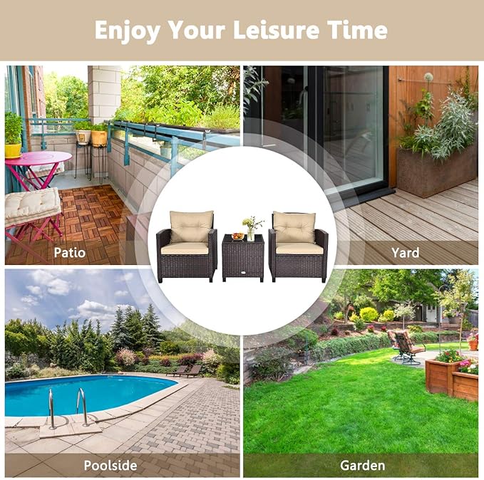 3 PCS Patio Furniture Set, Onesize, Beige