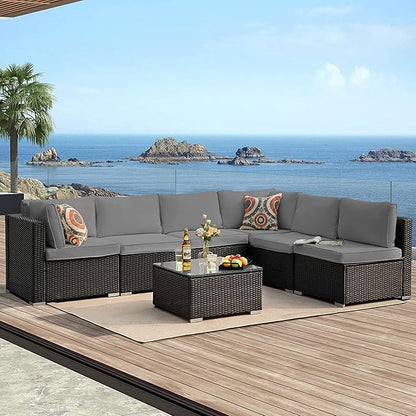 ClawsCover 14Pack Outdoor Patio Seat and Back Cushions Replacement Covers Fit for 7Pieces 6-Seater Wicker Rattan Sectional Couch Chair Furniture Set,Dark Grey-Include Cover Only (Small)