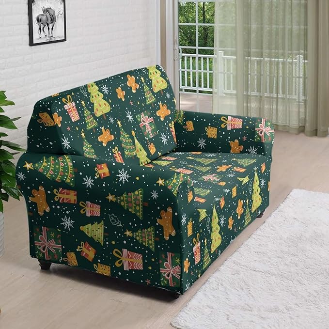 FKELYI Christmas Tree Sofa Couch Cover Comfortable Furniture Protector with Elastic Bottom Stretch Sofa Slipcover for Living Room M