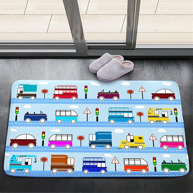 Car Rug Car Play Mat Kids Rugs for Playroom Car Rug Play Mat Rugs for Boys Bedroom Car Carpet for Kids Play Rug for Cars and Trucks Car Rug for Boys Room,Light Blue 2'×3'