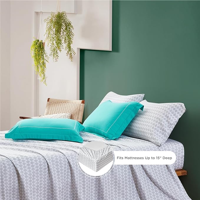 Degrees of Comfort Bed in a Bag Twin XL, Boho Medallion Comforter Sets for College, Microfiber 6 Pieces Bedding Set with Sheet, Matching Decorative Pillow, Aqua