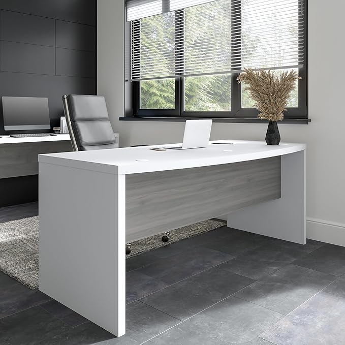 Bush Business Furniture Echo Bow Front Desk, 72W, Pure White and Shiplap Gray