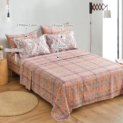 Yiran 7 Pieces Paisley Comforter Set Bed in a Bag Boho Floral Comforter Soft Microfiber Paisley Bedding Set Queen Size 90"×90"(1 Comforter,2 Pillowcases,2 Pillow Shams,1 Flat Sheet,1 Fitted Sheet)