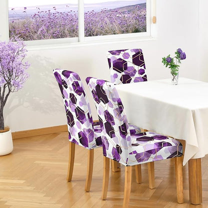 Gibelle Dining Room Chair Covers Set of 6, Soft Stretch Kitchen Chair Covers Slipcover Protector, Removable Washable Geometric Parson Chair Covers 6 Pack, Purple