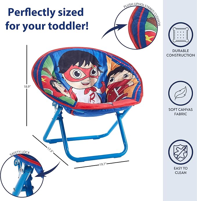 Ryan's World Toddler 19” Folding Saucer Chair with Cushion, Ages 3+