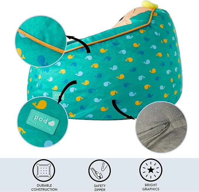 Idea Nuova Cocomelon Hillside by pod Kids Plush Bean Bag Chair, 24"x24"x25,Ages 3+