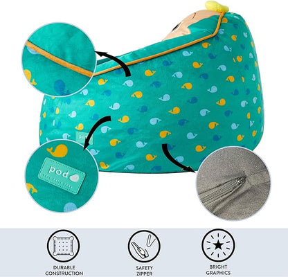 Idea Nuova Cocomelon Hillside by pod Kids Plush Bean Bag Chair, 24"x24"x25,Ages 3+