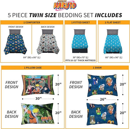 Naruto Anime Bedding Super Soft Comforter And Sheet Set With Sham, 5 Piece Twin Size, By Franco