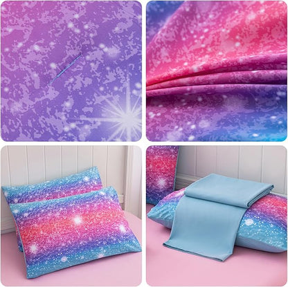 Twin Comforter Set for Girls Galaxy Bedding 7pieces, Ombre Bedding Comforter Sets Rainbow Comforter, Glitter Bedding Twin Teen Comforter Sets for Girls (Blue)