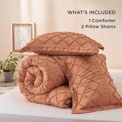 Bedsure California King Comforter Set - Pumpkin Comforter, Boho Tufted Shabby Chic Bedding Comforter Set, 3 Pieces Farmhouse Bed Set for All Seasons, Fluffy Soft Bedding Set with 2 Pillow Shams
