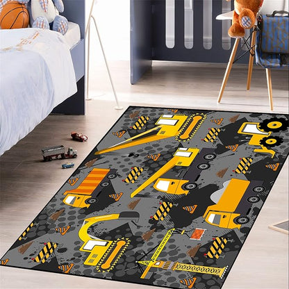 Construction Rugs for Boys Room Play Rug for Cars and Trucks Car Rug Play Mat Kids Rugs for Playroom Car Rug for Boys Room Construction Decor for Boys Room,Grey 5'×7'