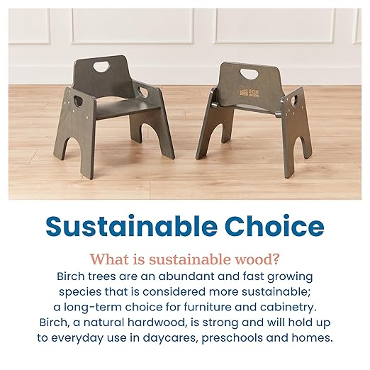 ECR4Kids Stackable Wooden Toddler Chair, 10in, Kids Furniture, Grey Wash, 2-Pack