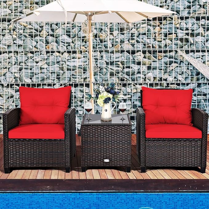 3 PCS Patio Furniture Set, OneSize, Red