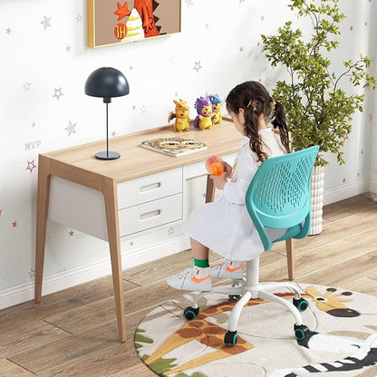 Kids Desk Chair, Ergonomic Kids Office Chair Ages8-12 w/Lumbar Support, Low-Back Teen Desk Chair for Girls Boys, Small Cute Kids Computer Chair for Bedroom/Study/Vanity Desk, Turquoise