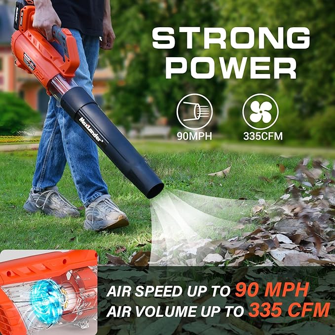 MAXLANDER Leaf Blower Cordless - 20V Electric Cordless Leaf Blower with 2 Batteries and Charger, 2.0Ah Battery Powered Leaf Blowers with 2 Speed Mode for Lawn Care, Blowing Leaves