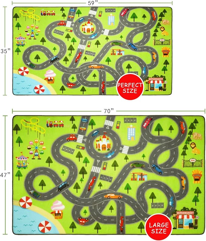HOMORE Kids Play Mat Rug, Fun and Educational City Play Rug for Hot Wheels Track Racing and Toys, Kids Carpet Playmat Area Rug for Children Bedroom Play Room Nursery, 4x6 Feet