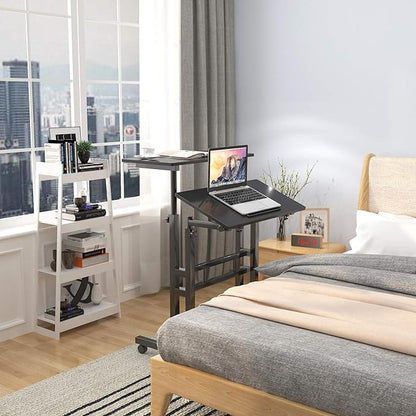 DlandHome Mobile Standing Desk Stand Up Desk Rolling Desk, Stand Sit Desk Mobile Computer Desk Adjustable Standing Desk 23.6inches Table Workstation Mobile Desk Cart Tray Black