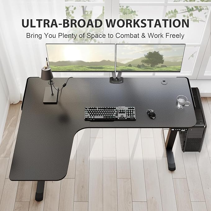 EUREKA ERGONOMIC Standing Desk L Shaped, 60 Inch Gaming Desk Electric Height Adjustable Dual Motor Rising Sit Stand Up Corner Desk for Computer Home Office, Smart Memory Preset Mousepad, Large, Left
