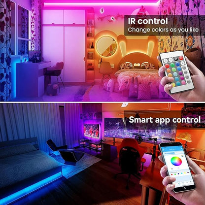 TJOY 100ft Bluetooth LED Strip Lights, Music Sync LED Lights Strip, RGB Color Changing LED Lights with Remote,Smart Phone APP Control, LED Lights for Bedroom,TV,Room DIY (APP+Remote +Mic)