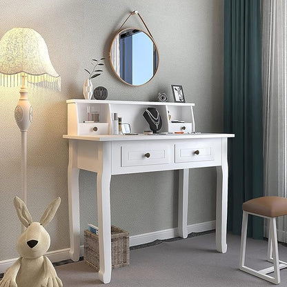 DMAITH Writing Desk with Hutch, 32 Inch Home Office Desk with Drawers, Study Table Computer Desk for Student, Makeup Dressing Table for Bedroom
