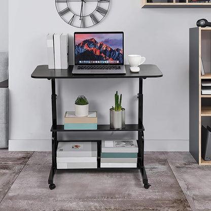Adjustable Home Office Desk Portable Student Study Computer Desk Furniture for Small Spaces Movable Sofa Side Table on Wheels Laptop Desk with Storage Black Size 31x16 Inch