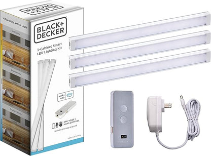 BLACK+DECKER Works with Alexa Smart Under Cabinet Lighting Kit, Adjustable LEDs, (3) 9" Bars White