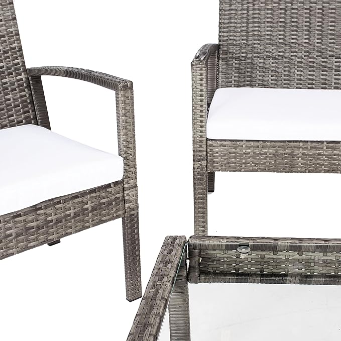 SAFAVIEH Outdoor Collection Bassey Grey Brown/White Cushion 4-Piece Conversation Patio Set PAT7507C