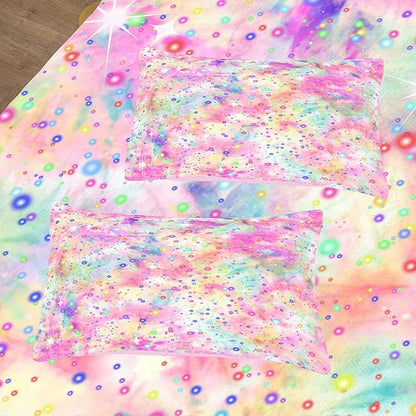 Pink Comforter Set for Girls, Bed in A Bag Twin Size, Purple Pink Tie Dye Pastel Comforter Set with Fitted Sheet and Flat Sheet