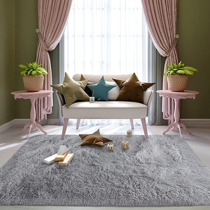 Super Soft Fluffy Shaggy Rugs 4x5.9 Feet for Living Room Bedroom, Fuzzy Plush Area Rugs for Girls Kids Room Nursery Home Decor, Furry Dorm Throw Rug Cute Non-Slip Indoor Floor Carpet, Grey