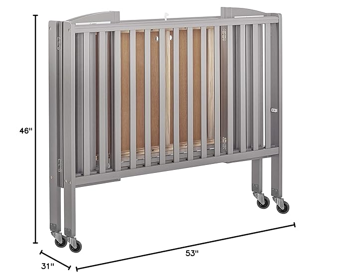 Folding Full Size Convenience Crib In Storm Grey, Two Adjustable Mattress Height Positions, Comes With Heavy Duty Locking Wheels, Flat Folding