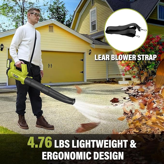 Cordless Leaf Blower,540CFM/170MPH Electric Leaf Blower with 2 * 6.0Ah Battery and Fast Charger, 6 Speed Mode and Turbo Mode Leaf Blower, 20V Battery Powered Leaf Blowers for Lawn Care and Patio