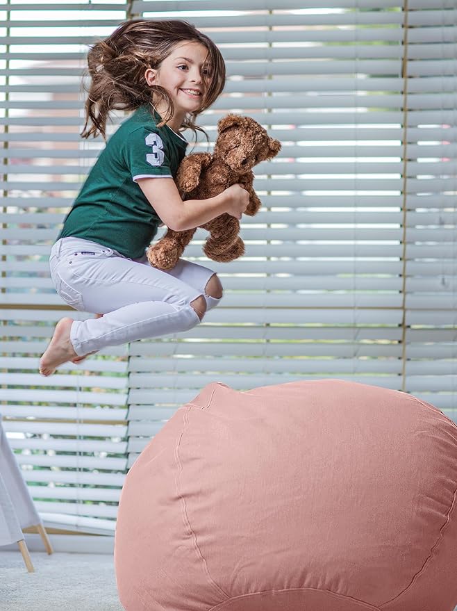 Wekapo Stuffed Animal Storage Bean Bag Chair Cover for Kids | Stuffable Zipper Beanbag for Organizing Children Plush Toys Large Premium Cotton Canvas (Solid Pink, X-Large)