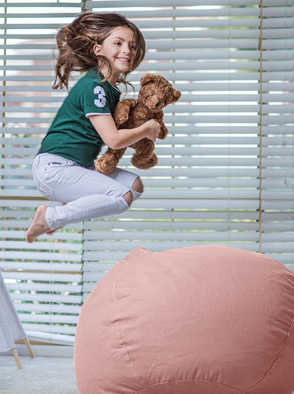 Wekapo Stuffed Animal Storage Bean Bag Chair Cover for Kids | Stuffable Zipper Beanbag for Organizing Children Plush Toys Large Premium Cotton Canvas (Solid Pink, XX-Large)