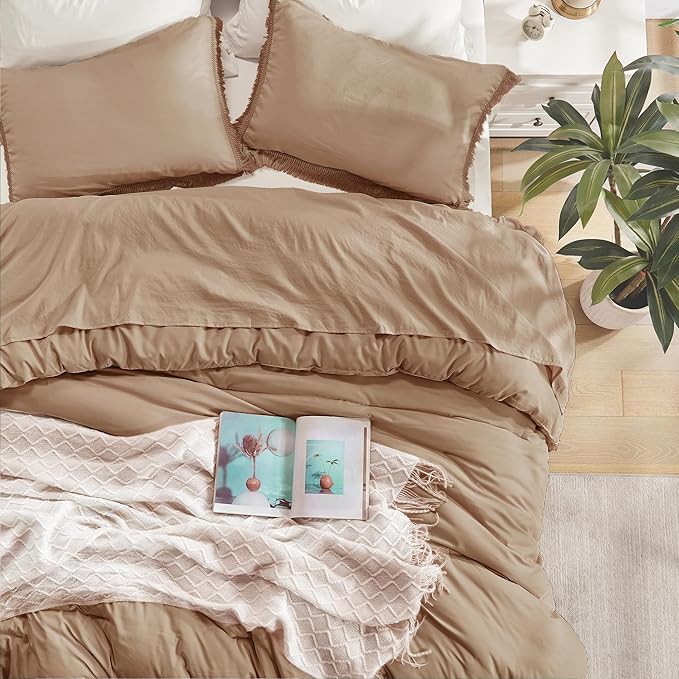 Andency Taupe Comforter Set King Size, 3 Pieces Boho Tassel Lightweight Bedding Comforter Sets for King Bed, Tan All Season Soft Fluffy Fringe Bed Set (104x90In Comforter & 2 Pillowcases)
