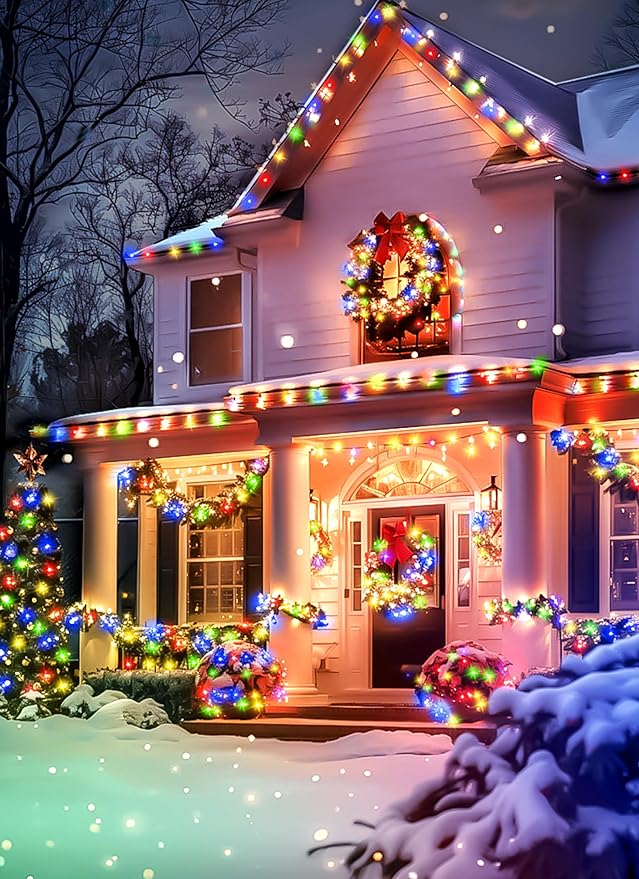 Minetom Christmas Lights Outdoor Solar Powered - 4 Pack Total 160FT 400 LED Christmas String Lights with 8 Lighting Modes, IP65 Waterproof Solar String Lights for Outside Tree Xmas Party, Multicolor